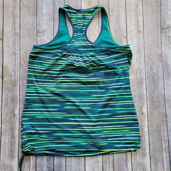 L Athleta Green Striped Sleeveless Exercise Tank with Drawstring Hem 959 - Picture 2 of 7
